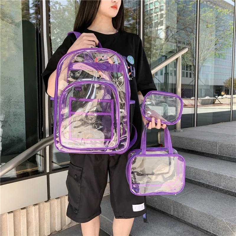 Three Piece Set Backpacks For Women Unisex Transparent Backpack Female Student School Backpacks Waterproof PVC Clear Backpack
Three Piece Set Backpacks For Women Unisex Transparent Backpack Female Student School Backpacks Waterproof PVC Clear Backpack