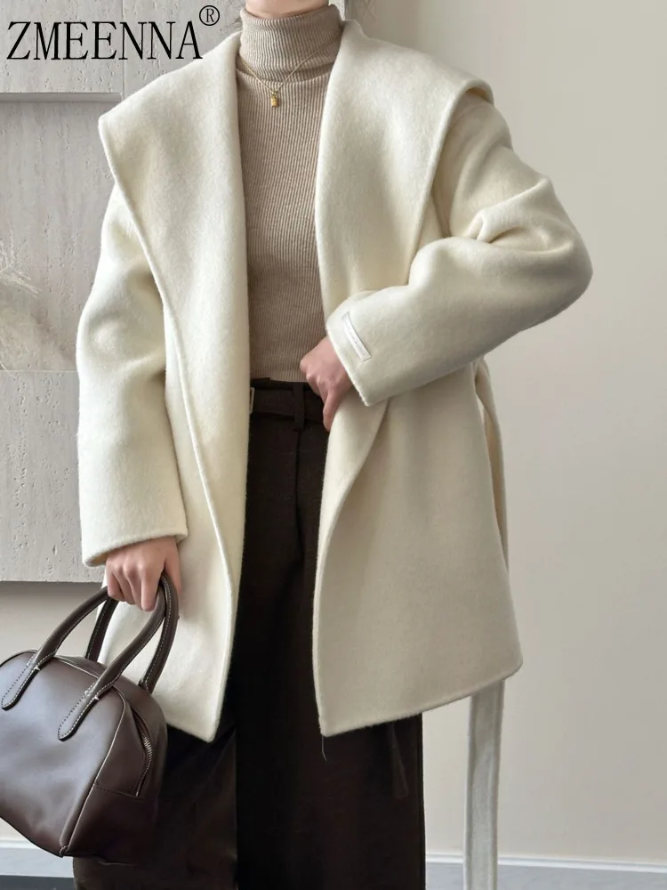 ZMEENNA Womens Elegant Cream Wool Blend Wrap Coat With Hood Tie Waist Belt Warm Autumn Outerwear Stylish Loose Fit ZM3486
ZMEENNA Womens Elegant Cream Wool Blend Wrap Coat With Hood Tie Waist Belt Warm Autumn Outerwear Stylish Loose Fit ZM3486