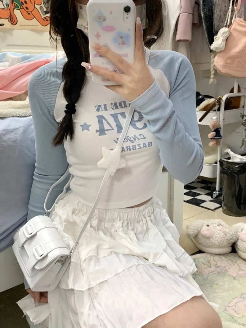 Японская футболка с длинными рукавами и принтом с рукавами реглан для женщин, весенне-летний новый облегающий короткий укороченный топ Ins
Японская футболка с длинными рукавами и принтом с рукавами реглан для женщин, весенне-летний новый облегающий короткий укороченный топ Ins