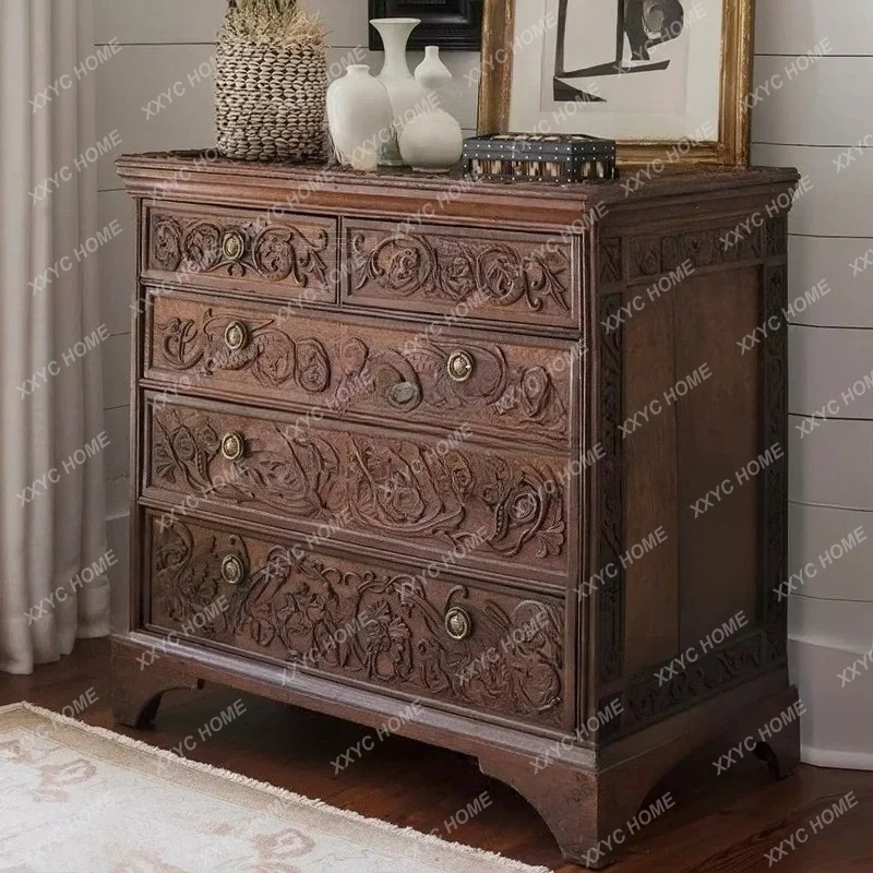high-end foyer storage cabinet solid wood carved bedroom chest of drawers
high-end foyer storage cabinet solid wood carved bedroom chest of drawers