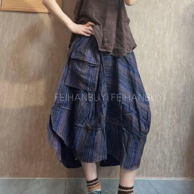 2026 New Spring Summer Arts Style Women Elastic Waist Loose A-line Skirt Single Pocket Vintage Striped Cotton Linen Long Skirts
2026 New Spring Summer Arts Style Women Elastic Waist Loose A-line Skirt Single Pocket Vintage Striped Cotton Linen Long Skirts