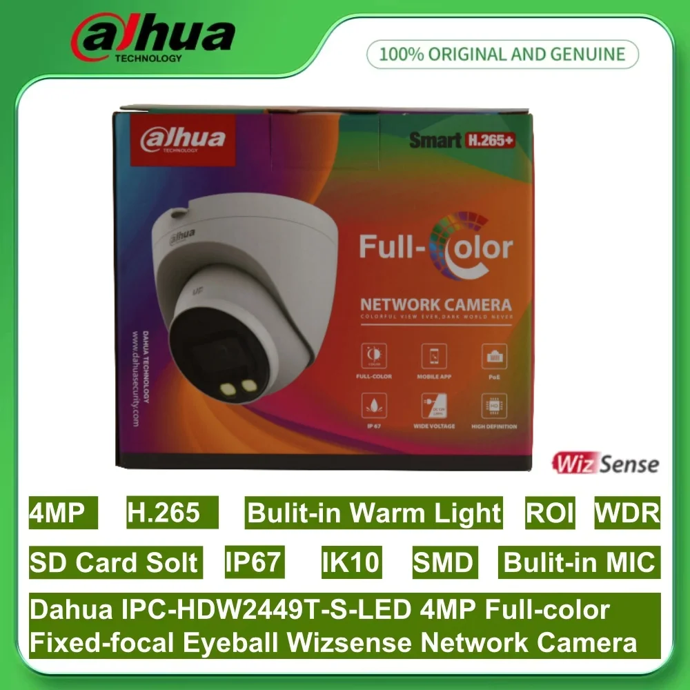 Dahua IPC-HDW2449T-S-LED 4MP Full-color Fixed-focal Eyeball Wizsense PoE Network Camera SMART H.264+ H.265+ Built in Mic IP67
Dahua IPC-HDW2449T-S-LED 4MP Full-color Fixed-focal Eyeball Wizsense PoE Network Camera SMART H.264+ H.265+ Built in Mic IP67