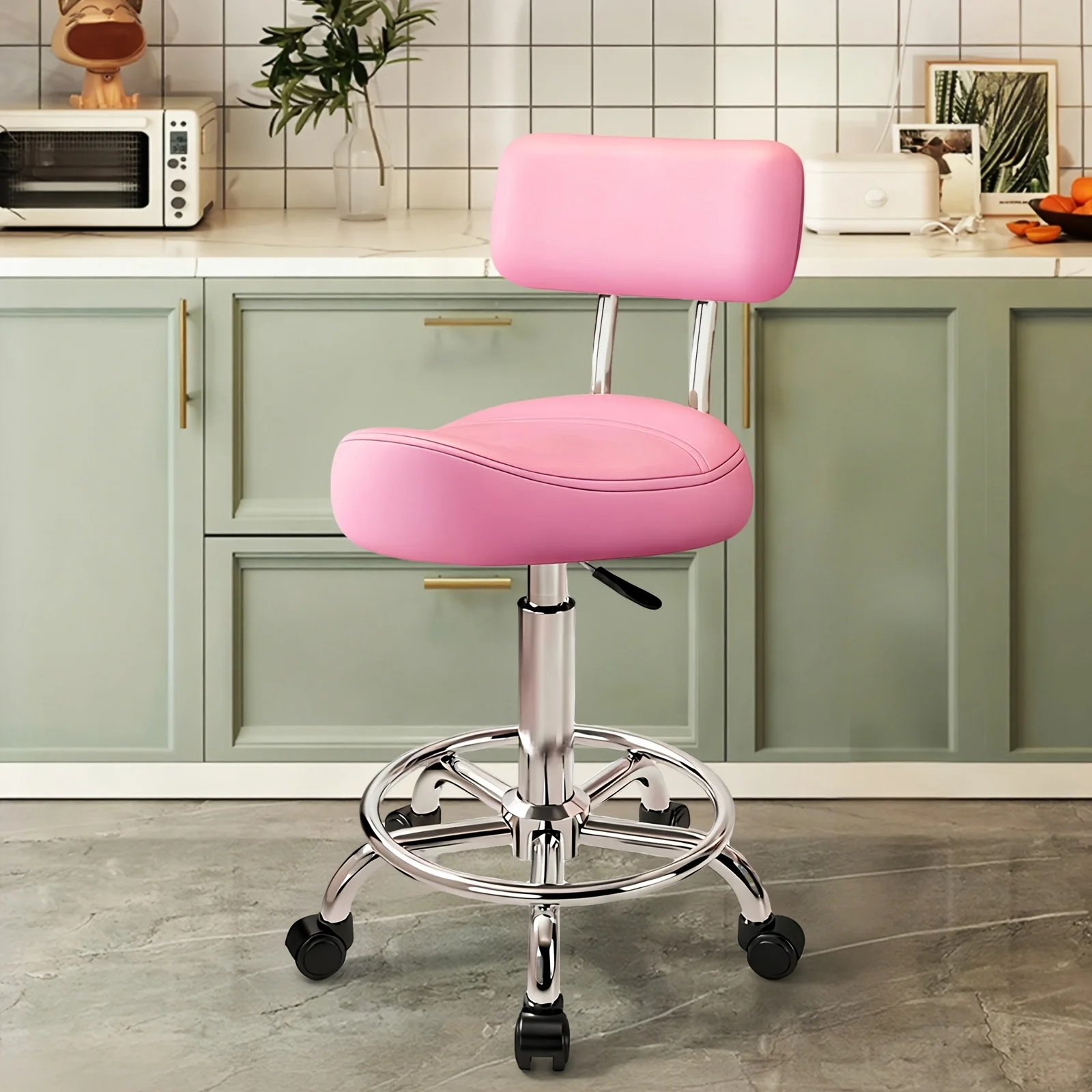 Height-Adjustable Rolling Stool with Back Support, Ergonomic Saddle Chair, PU Leather Swivel Drafting Chair, Metal Frame Task Chair for Home Office, Salon, Spa, Vanity, Easy Assembly
Height-Adjustable Rolling Stool with Back Support, Ergonomic Saddle Chair, PU Leather Swivel Drafting Chair, Metal Frame Task Chair for Home Office, Salon, Spa, Vanity, Easy Assembly