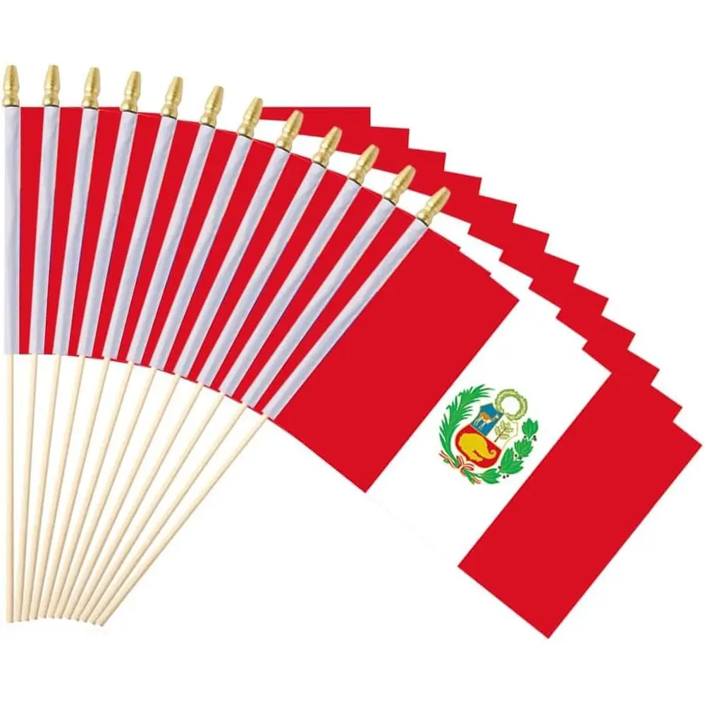 Set of 25 Miniature Peruvian Flags on Sticks, 5x8 Inches
Set of 25 Miniature Peruvian Flags on Sticks, 5x8 Inches