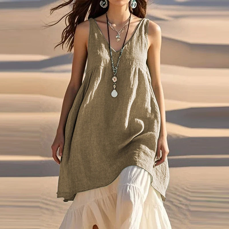 Casual Summer Sleeveless Hollow Suspender Dress Vintage Desert Loose Cotton Linen Dress Lady V Neck Patchwork Pleated Robe Dress
Casual Summer Sleeveless Hollow Suspender Dress Vintage Desert Loose Cotton Linen Dress Lady V Neck Patchwork Pleated Robe Dress