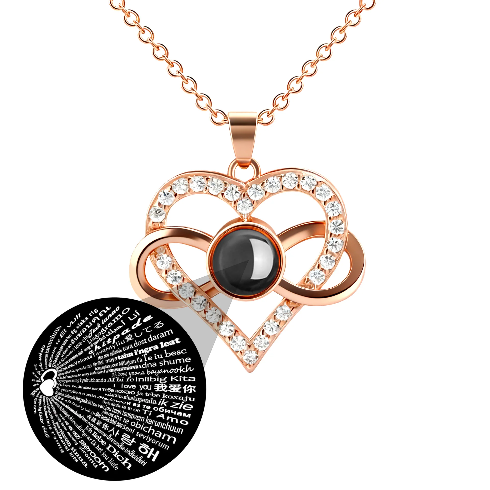 Custom Photo Projection Necklace 100 Languages I Love You Infinity Heart Pendant 18K Gold Plated Stainless Steel Gift for Her
Custom Photo Projection Necklace 100 Languages I Love You Infinity Heart Pendant 18K Gold Plated Stainless Steel Gift for Her