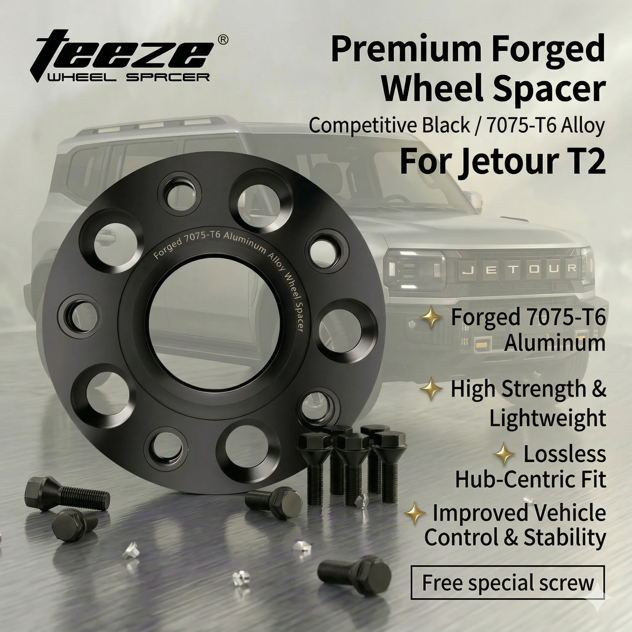 TEEZE Forged Aluminum Wheel Spacers 5x108 CB 60.1mm M14x1.5 Hubcentric Adapters For Chery Jetour T2 Traveler 1 Piece
TEEZE Forged Aluminum Wheel Spacers 5x108 CB 60.1mm M14x1.5 Hubcentric Adapters For Chery Jetour T2 Traveler 1 Piece