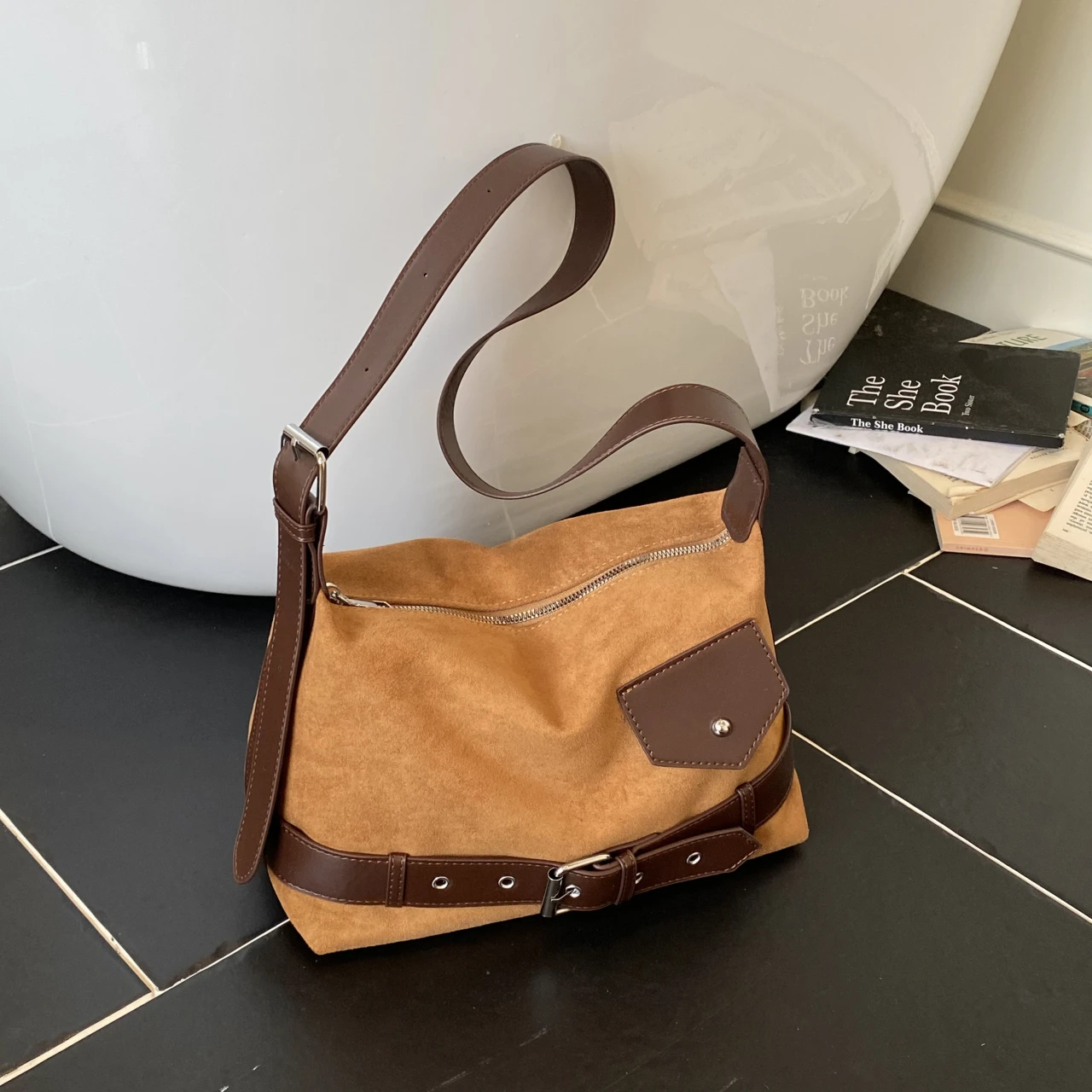 Retro Faux Suede Women Handbags Europe and America Commute Shoulder Bag Vintage Bags Belt Buckle Design Underarm Tote Bag
Retro Faux Suede Women Handbags Europe and America Commute Shoulder Bag Vintage Bags Belt Buckle Design Underarm Tote Bag