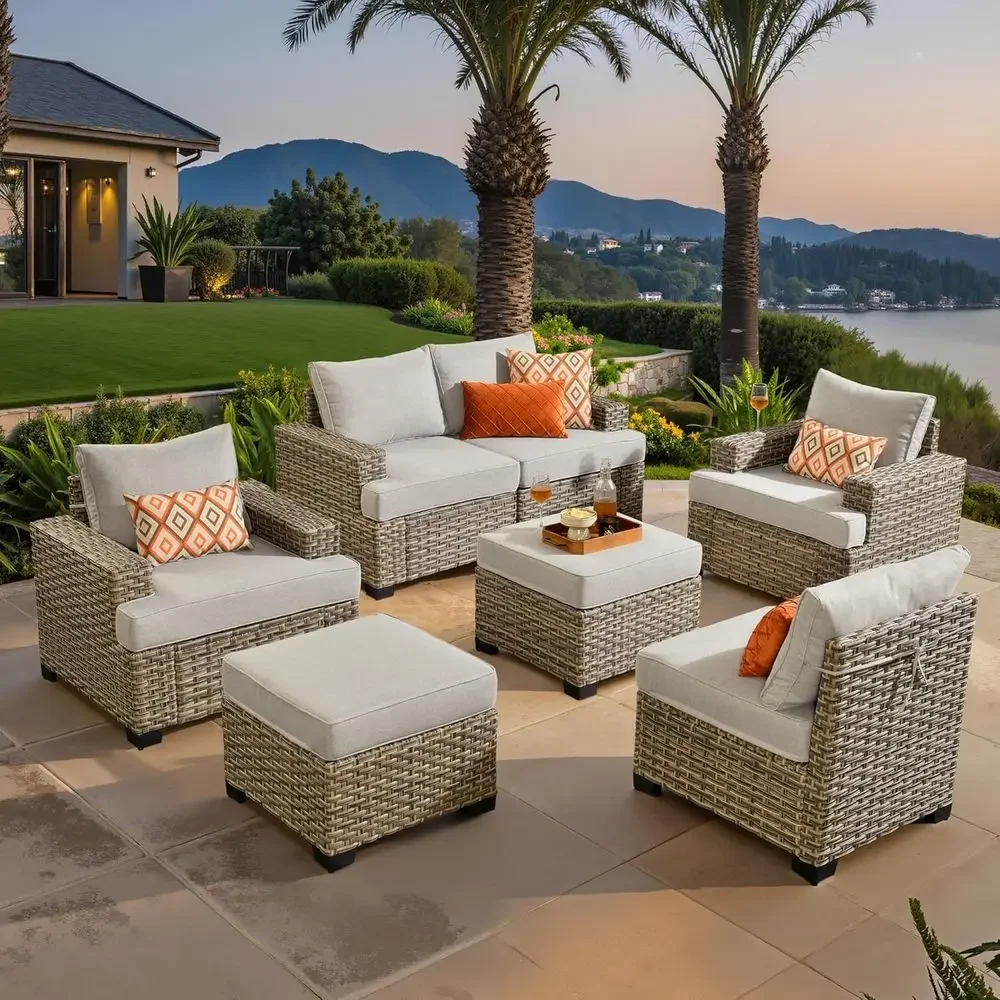 7 Piece Patio Sectional urniture, Rattan Wicker Cotion Couch Set, Outdoor Soa Set or Outside Porch Balcony Backyard Pool,Light G
7 Piece Patio Sectional urniture, Rattan Wicker Cotion Couch Set, Outdoor Soa Set or Outside Porch Balcony Backyard Pool,Light G