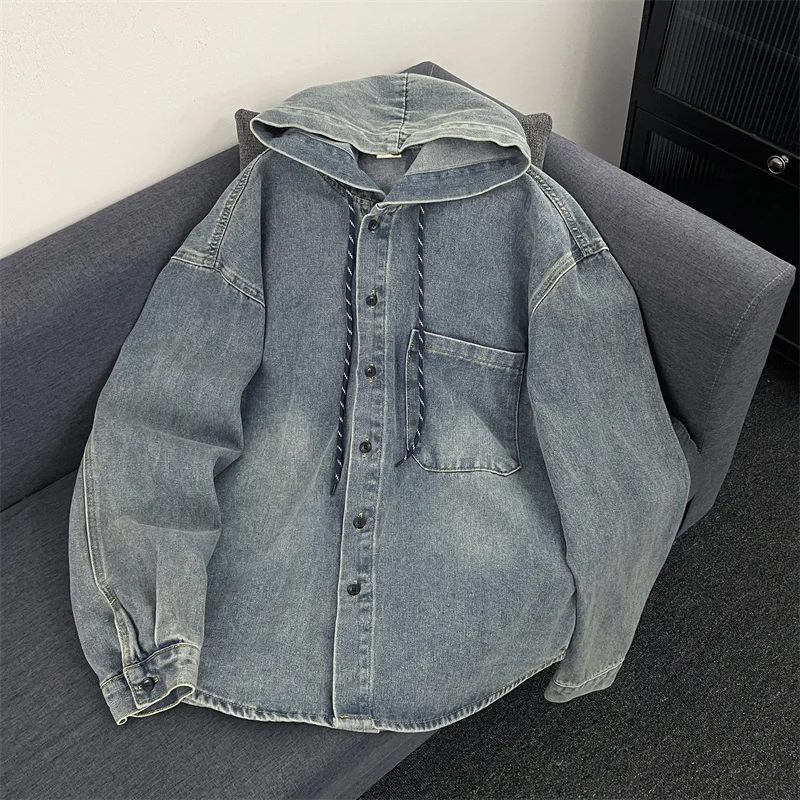 Retro Waed Denim irt Jaet Loose Fit Hooded Top for Men And Women Casual Vintage Sle Outerwear Trendy Upper Body
Retro Waed Denim irt Jaet Loose Fit Hooded Top for Men And Women Casual Vintage Sle Outerwear Trendy Upper Body