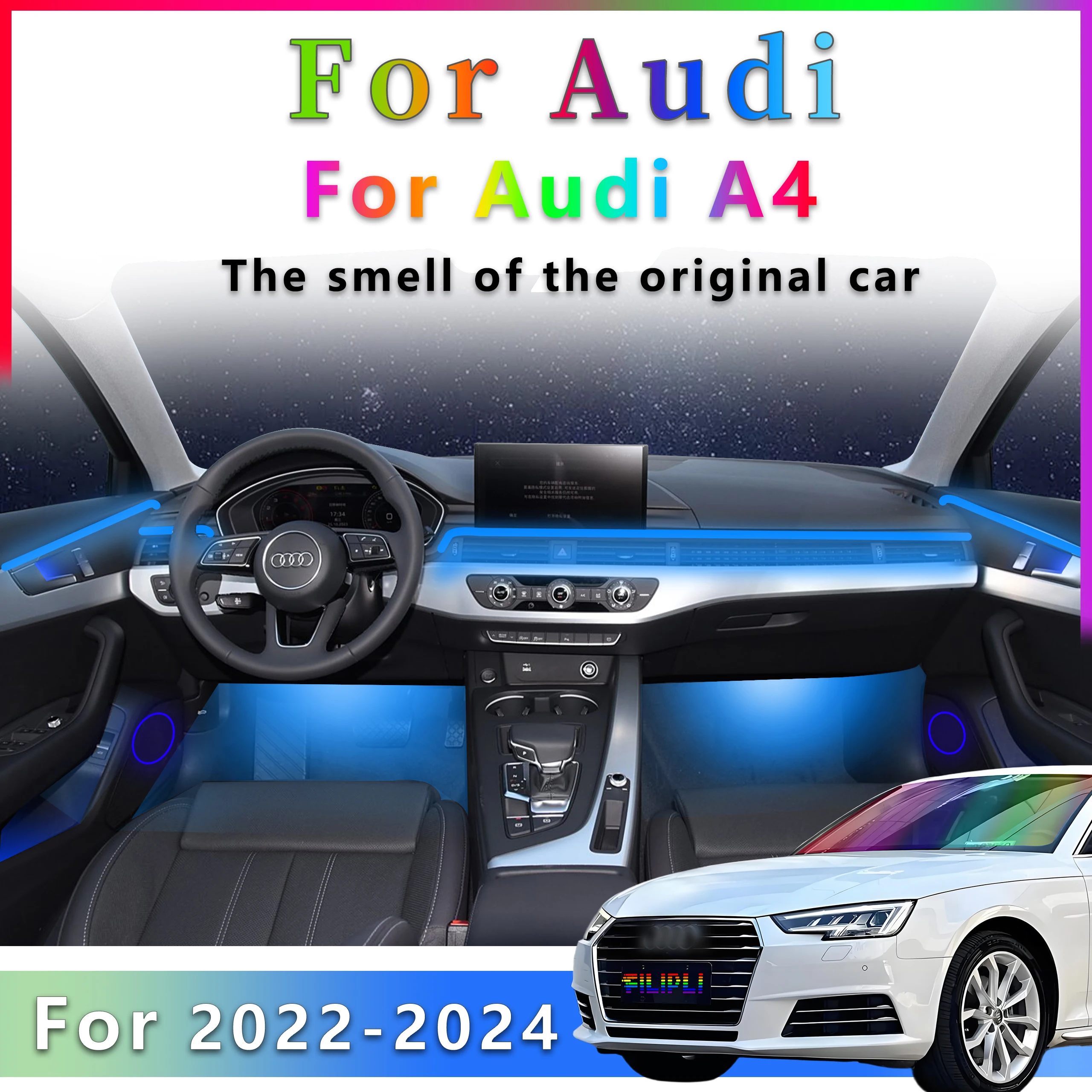 Для Audi A4 B9 2022-2024 декоративная атмосферная лампа 64 цвета RGB симфонический автомобильный окружающий свет внутренняя акриловая направляющая светодиодная лента
Для Audi A4 B9 2022-2024 декоративная атмосферная лампа 64 цвета RGB симфонический автомобильный окружающий свет внутренняя акриловая направляющая светодиодная лента