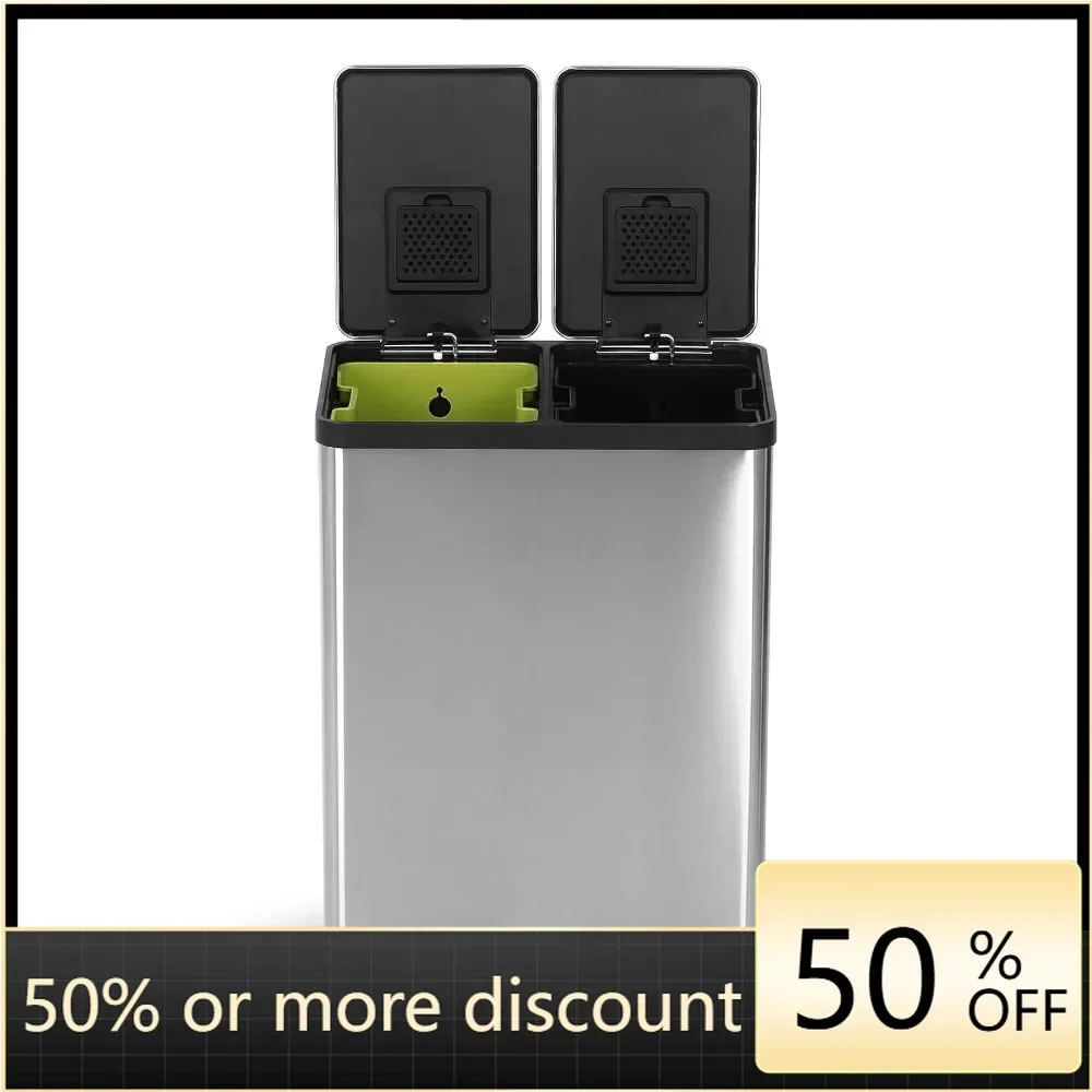 60 liter/16 gallon rectangular hands-free dual compartment recycling kitchen step trash bin with soft lid,brushed stainlesssteel
60 liter/16 gallon rectangular hands-free dual compartment recycling kitchen step trash bin with soft lid,brushed stainlesssteel