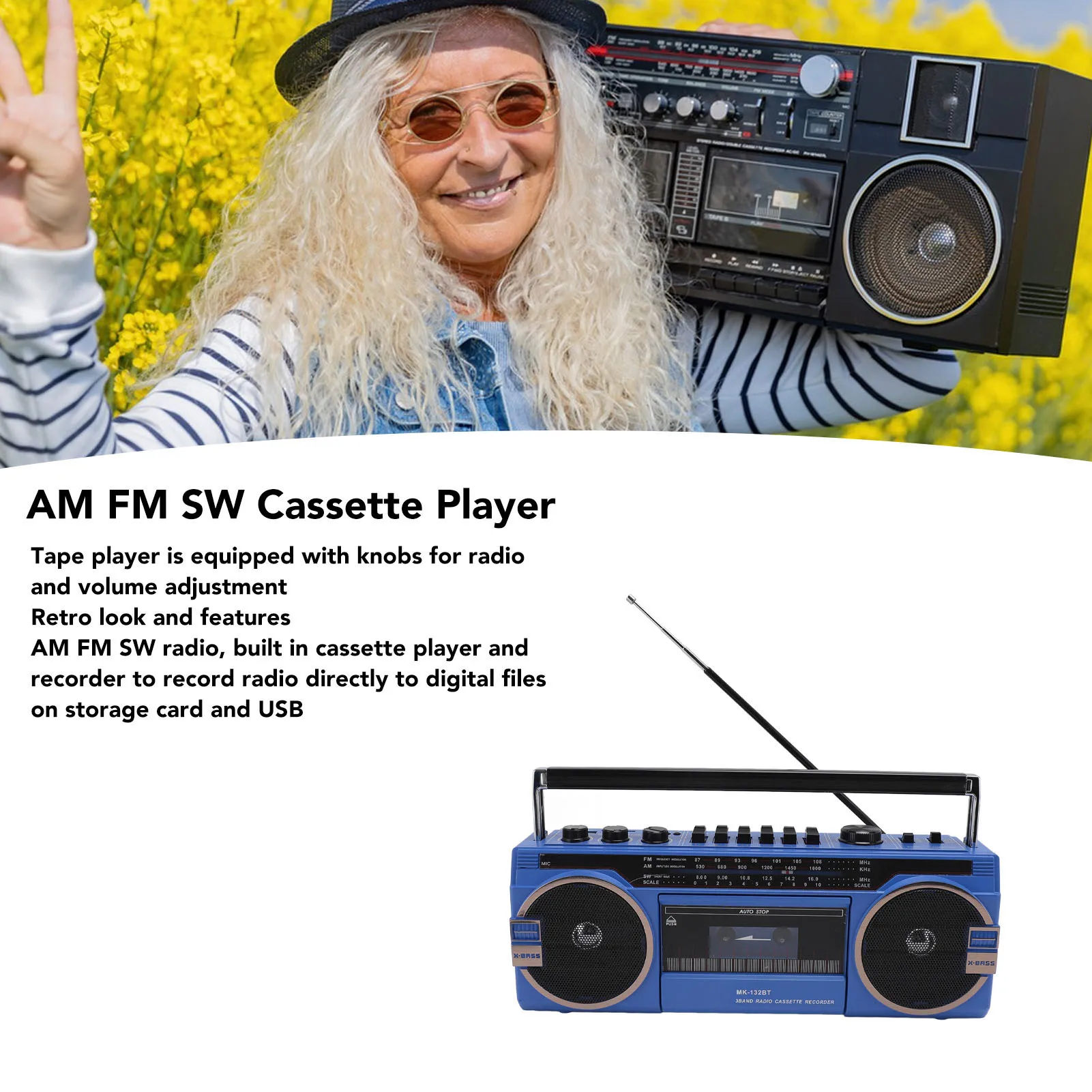 AM FM SW Cassette Player Bluetooth Vintage Great Sound Quality USB Port 3.5mm Aux In Tape Recorder Tape Player Cassette Recorder
AM FM SW Cassette Player Bluetooth Vintage Great Sound Quality USB Port 3.5mm Aux In Tape Recorder Tape Player Cassette Recorder