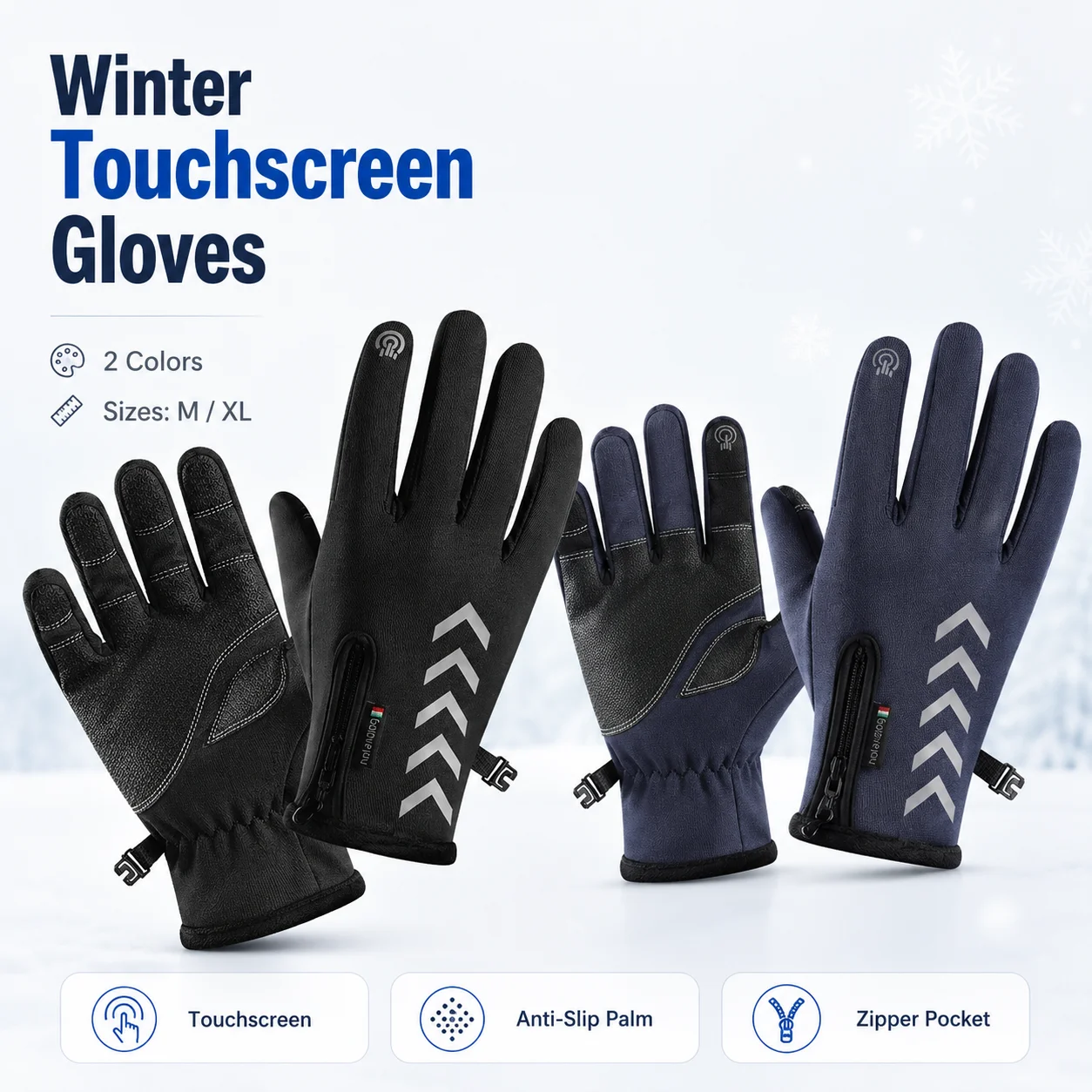 Winter Touchscreen Gloves for Men Women Anti Slip Palm Zipper Pocket Warm Cycling Running Hiking Gloves M XL Black Navy Blue Set
Winter Touchscreen Gloves for Men Women Anti Slip Palm Zipper Pocket Warm Cycling Running Hiking Gloves M XL Black Navy Blue Set