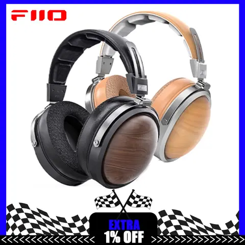 FiiO FT1 Closed-Back Over-Ear Nanowood Fiber Composite Diaphragm Wired Hi-Fi Headphones, American Black Wood Ear Cups for Studio