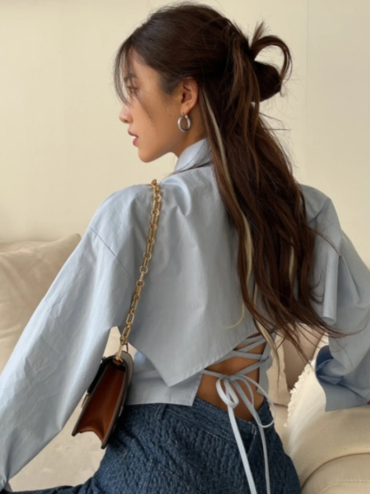 Ele Long Sve Slim Fit irt Women's Chic Design Bal Belted Top Spring Autumn Sli Pure Color Collar Button
Ele Long Sve Slim Fit irt Women's Chic Design Bal Belted Top Spring Autumn Sli Pure Color Collar Button