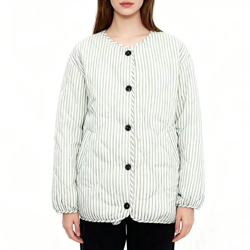 Winter Women Cotton-padded Coats Green Striped Long Sleeve Button Casual Loose Warm Quilted Jacket Female Outerwears Lightweight
Winter Women Cotton-padded Coats Green Striped Long Sleeve Button Casual Loose Warm Quilted Jacket Female Outerwears Lightweight