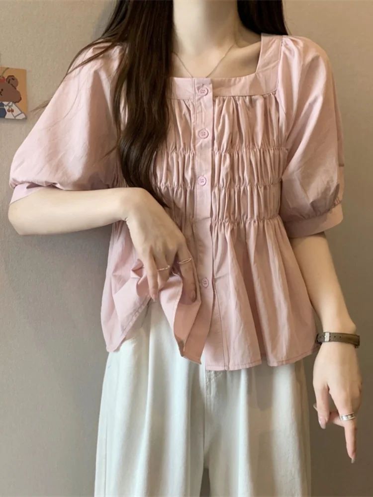 Puffy Sleeve Chiffon Shirt Women Summer plus Size Slimming Tummy Covering Top Square Collar Beautiful Small Shirt Korean Style
Puffy Sleeve Chiffon Shirt Women Summer plus Size Slimming Tummy Covering Top Square Collar Beautiful Small Shirt Korean Style