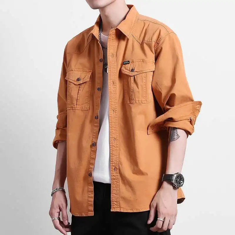 Retro Tide Men's Spring Autumn Tooling Jaet Striped Long Sve Thiened Loose Fit irt for Busin And Casual Use
Retro Tide Men's Spring Autumn Tooling Jaet Striped Long Sve Thiened Loose Fit irt for Busin And Casual Use