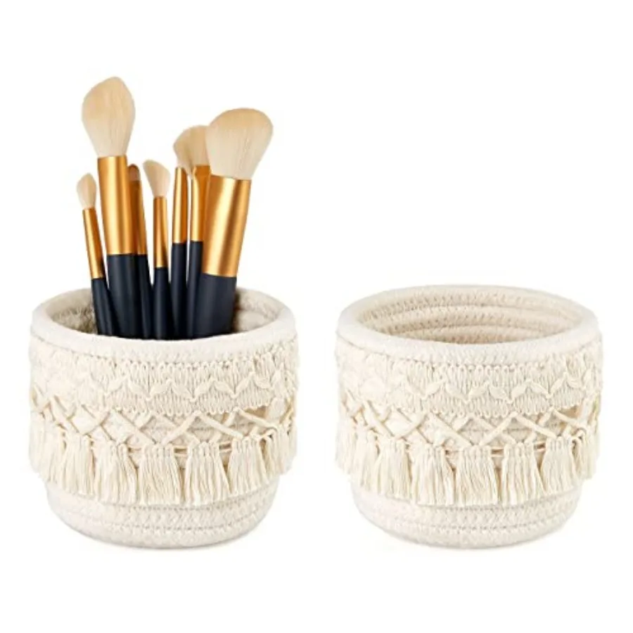 Macrame Makeup Brush Holder Organizer Comb Brushes Mini Storage Basket Set of 2 Boho Decor Baskets for Pen Pencil Box Container
Macrame Makeup Brush Holder Organizer Comb Brushes Mini Storage Basket Set of 2 Boho Decor Baskets for Pen Pencil Box Container