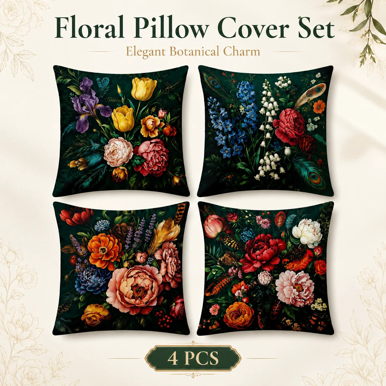 4 Pcs Elegant Floral Cushion Covers 2D Flat Printed Peach Skin Coussin Room Decor Dark Botanical Pillow Cases For Sofa Couch
4 Pcs Elegant Floral Cushion Covers 2D Flat Printed Peach Skin Coussin Room Decor Dark Botanical Pillow Cases For Sofa Couch