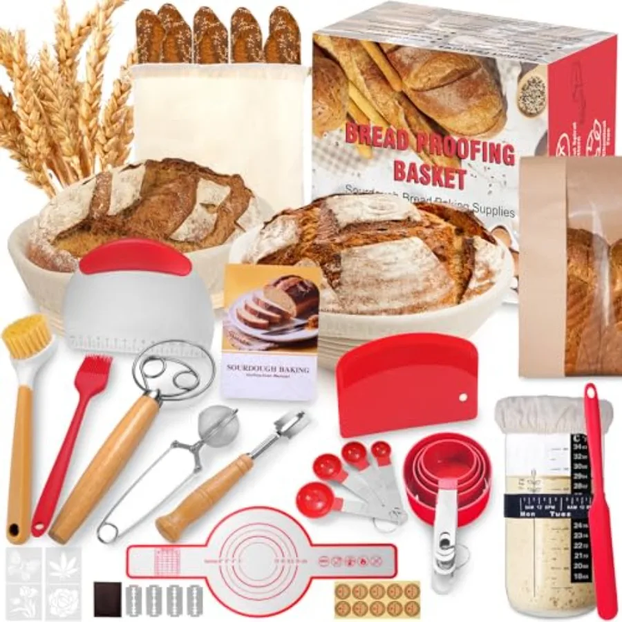 Sourdough Starter Kit with Round and Oval Banneton Complete Sourdough Bread Baking Supplies Bread Proofing Basket with Starter
Sourdough Starter Kit with Round and Oval Banneton Complete Sourdough Bread Baking Supplies Bread Proofing Basket with Starter