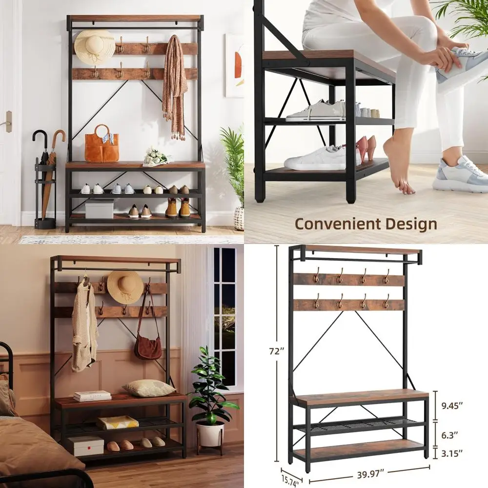 Большая серая деревянная полка для обуви с полкой для хранения и 8 крючками для прихожей, 39.9x15.7x72
Большая серая деревянная полка для обуви с полкой для хранения и 8 крючками для прихожей, 39.9x15.7x72