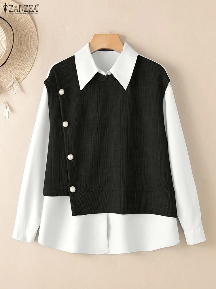 2025 ZANZEA, женские осенние поддельные топы из 2 предметов, стильная блузка с лацканами и длинными рукавами, лоскутная блузка, женская элегантная рабочая рубашка OL
2025 ZANZEA, женские осенние поддельные топы из 2 предметов, стильная блузка с лацканами и длинными рукавами, лоскутная блузка, женская элегантная рабочая рубашка OL