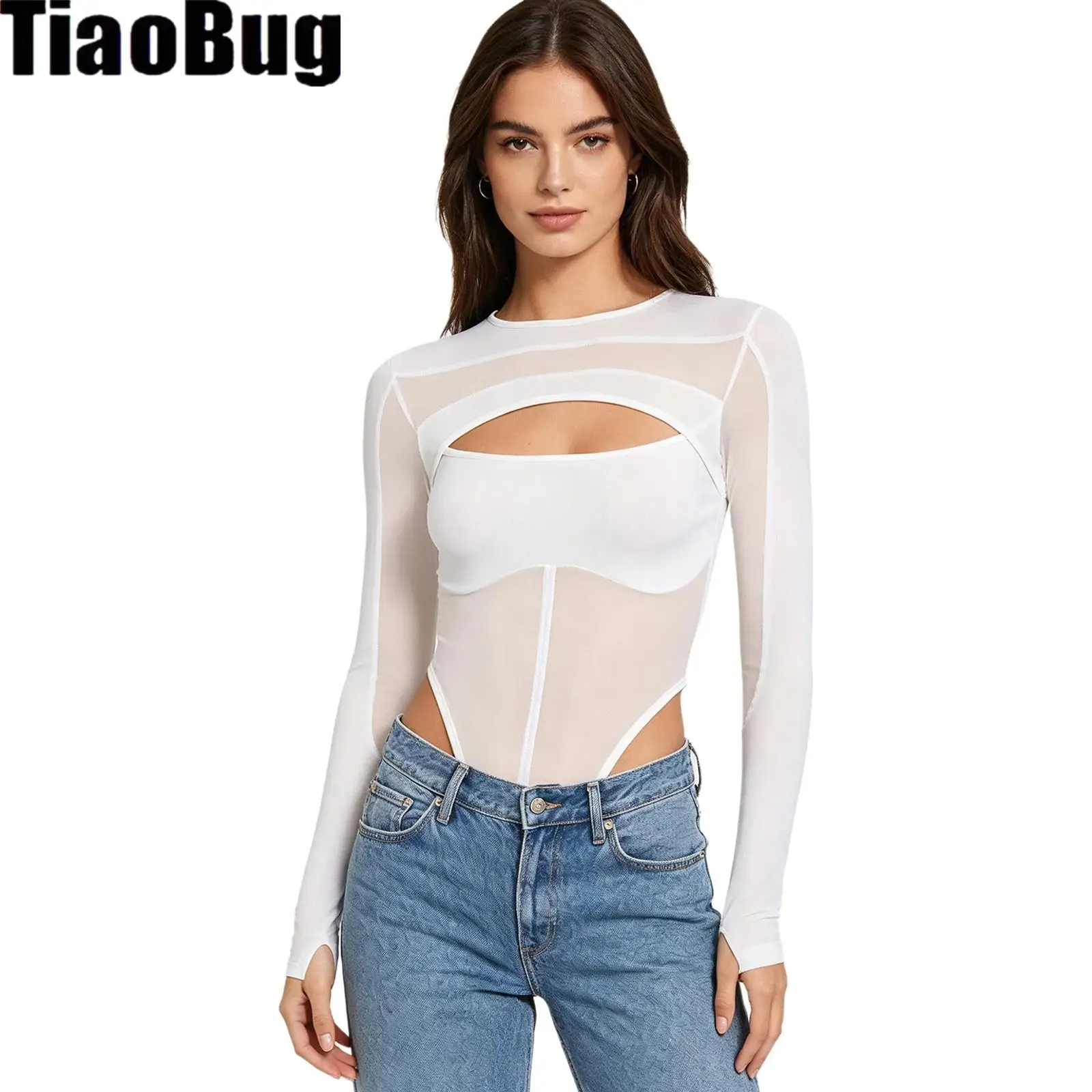 Womens Patchwork Daily Bodysuit Sheer Mesh Front Cutout High-cutting Buttoned Crotch Form-fitting Leotard Jumpsuit
Womens Patchwork Daily Bodysuit Sheer Mesh Front Cutout High-cutting Buttoned Crotch Form-fitting Leotard Jumpsuit
