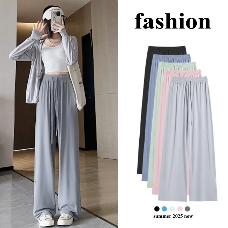 Summer Thin Ice Silk Wide Leg Pants Women Korean Simple Loose Straight Trousers Female Soft Comfortable Breathable Casual Pants
Summer Thin Ice Silk Wide Leg Pants Women Korean Simple Loose Straight Trousers Female Soft Comfortable Breathable Casual Pants