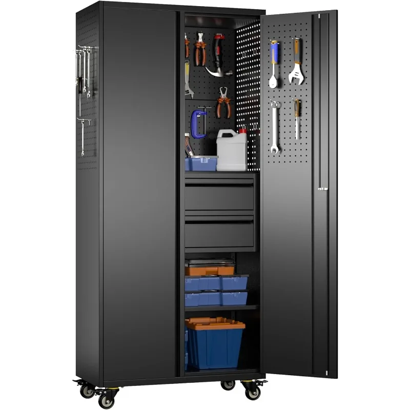 Aobabo Metal Storage Cabinet with Wheels,Steel Rolling Tool Storage Cabinet with 2 Drawer and Hooks, 2 Adjustable Pegboards for
Aobabo Metal Storage Cabinet with Wheels,Steel Rolling Tool Storage Cabinet with 2 Drawer and Hooks, 2 Adjustable Pegboards for
