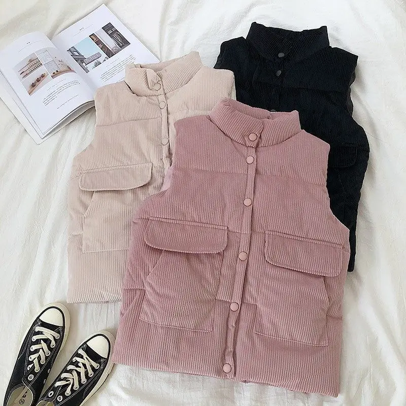 Women's Autumn and Winter Solid Color Fashion Warm Vest Single Breasted Stand Collar Pocket Sleeveless Jacket
Women's Autumn and Winter Solid Color Fashion Warm Vest Single Breasted Stand Collar Pocket Sleeveless Jacket