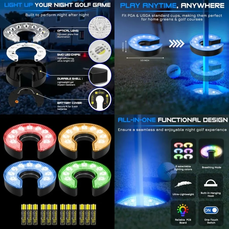 KINGTOP LED Golf Hole Light with Anti-Glare Lens - Battery Operated, Glow in The Dark Putting Cup Lights, Ideal for Night Golf,
KINGTOP LED Golf Hole Light with Anti-Glare Lens - Battery Operated, Glow in The Dark Putting Cup Lights, Ideal for Night Golf,