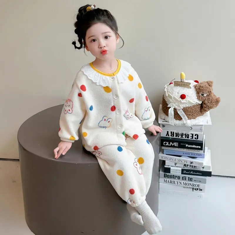 Girls Flannel Pajamas Set Long Sleeve Lace Collar Cardigan Kids Winter Sleepwear Homewear Soft Coral Fleece Warm Outfit Cute
Girls Flannel Pajamas Set Long Sleeve Lace Collar Cardigan Kids Winter Sleepwear Homewear Soft Coral Fleece Warm Outfit Cute