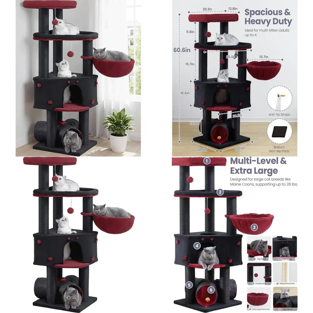 Сверхширокая лежанка-когтеточка XXL (60 дюймов) для крупных кошек - многоуровневый домашний кошачий комплекс с гамаком и площадкой для отдыха
Сверхширокая лежанка-когтеточка XXL (60 дюймов) для крупных кошек - многоуровневый домашний кошачий комплекс с гамаком и площадкой для отдыха