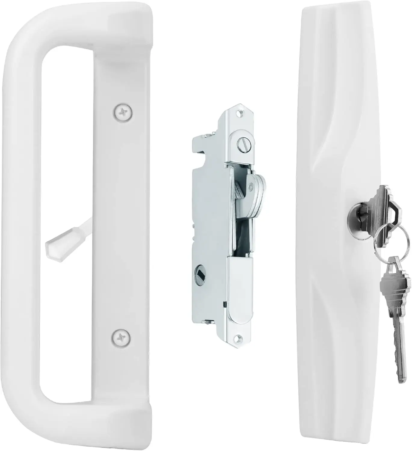 White Patio Door Handle Set with Cylinder Lock for Sliding Doors, 3-15/16" Screw Spacing, Elegant Design
White Patio Door Handle Set with Cylinder Lock for Sliding Doors, 3-15/16" Screw Spacing, Elegant Design
