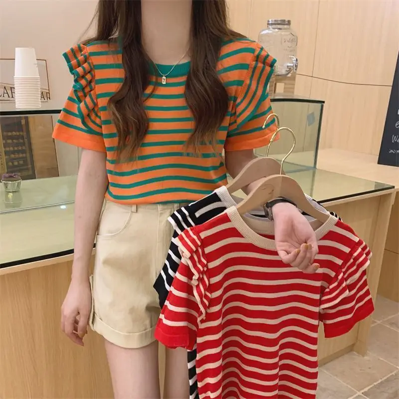 Summer New Knitted Top Small Audience Short Sleeve round Neck Women's Slim Fit Fashionable Striped Patchwork Casual Style
Summer New Knitted Top Small Audience Short Sleeve round Neck Women's Slim Fit Fashionable Striped Patchwork Casual Style