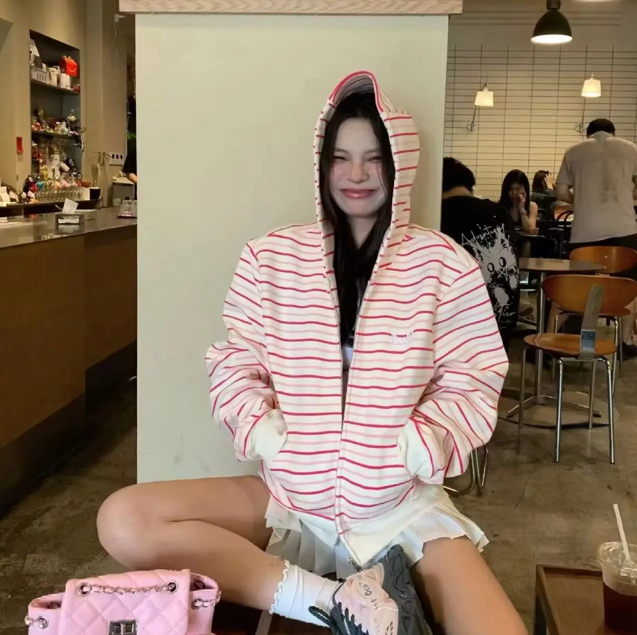 Korean Hooded Striped Zipper Sweater Coats Cardigan Hooded Pockets Zipper Striped Tops Jackets All Match Sweaters Sweet
Korean Hooded Striped Zipper Sweater Coats Cardigan Hooded Pockets Zipper Striped Tops Jackets All Match Sweaters Sweet