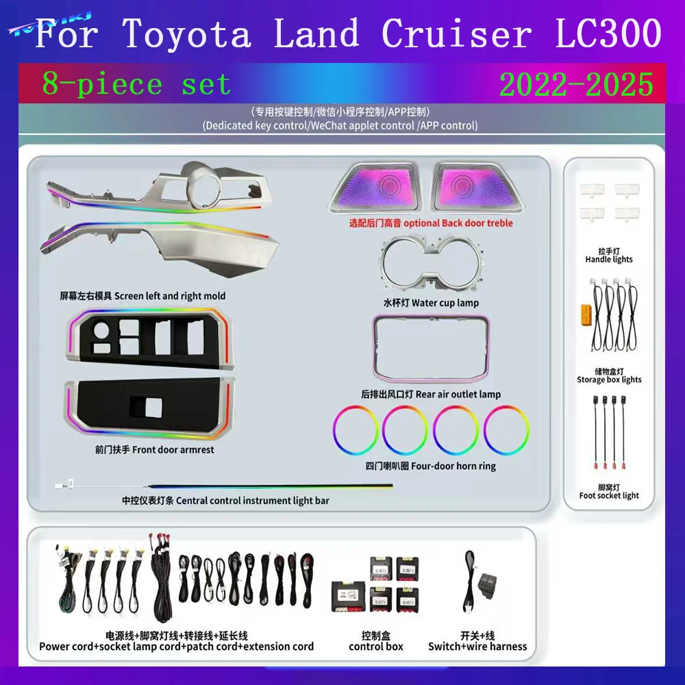 Для Toyota Land Cruiser LC300 Автомобильный интерьер, обновленная и модификация, светодиодный динамический волшебный цвет, OEM размер, кубический стиль, окружающая лампа
Для Toyota Land Cruiser LC300 Автомобильный интерьер, обновленная и модификация, светодиодный динамический волшебный цвет, OEM размер, кубический стиль, окружающая лампа