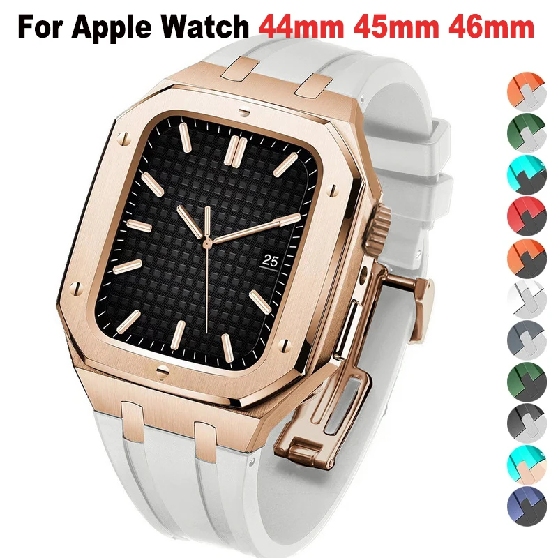 Luxury Stainless Steel Mod Kit For Apple Watch Series 11 10 9 87SE/6/5/4 46mm 45mm 44mm Rubber Bracelet Silicone Band+Metal Case
Luxury Stainless Steel Mod Kit For Apple Watch Series 11 10 9 87SE/6/5/4 46mm 45mm 44mm Rubber Bracelet Silicone Band+Metal Case