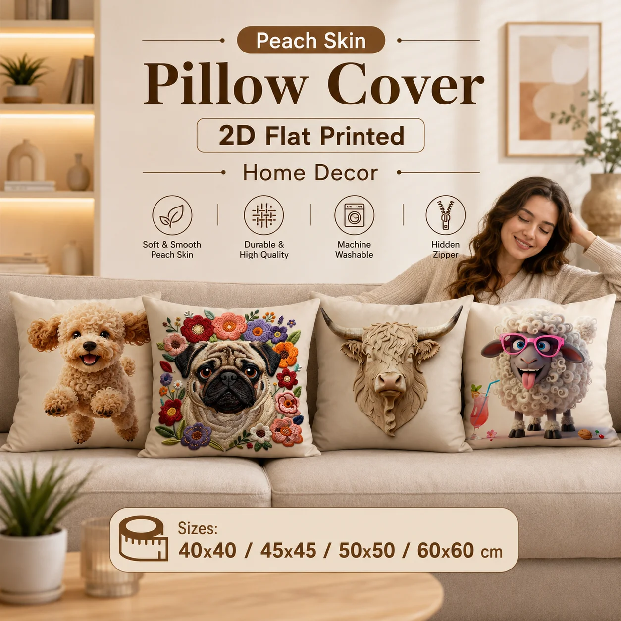 One-Piece Peach Skin Pillow Cover 2D Flat Printed Cute Dog Pug Poodle Floral Cushion Case for Sofa Living Room Home Decor
One-Piece Peach Skin Pillow Cover 2D Flat Printed Cute Dog Pug Poodle Floral Cushion Case for Sofa Living Room Home Decor