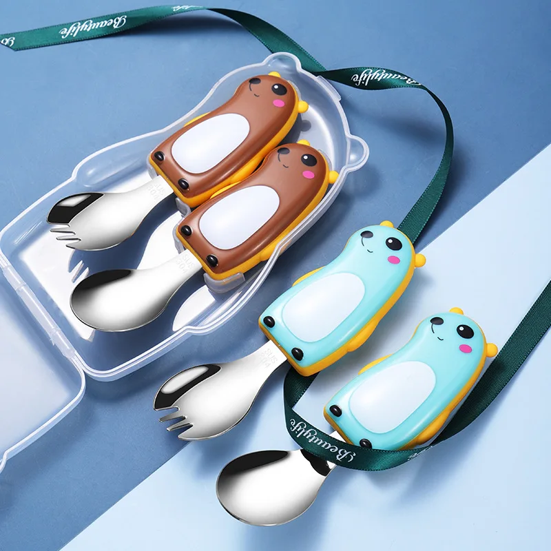 Cute Animal Stainless Steel Tableware Kid Cartoon Spoon Fork Set Storage Box Silicone Anti-scalding Short Handle Food Dinnerware
Cute Animal Stainless Steel Tableware Kid Cartoon Spoon Fork Set Storage Box Silicone Anti-scalding Short Handle Food Dinnerware