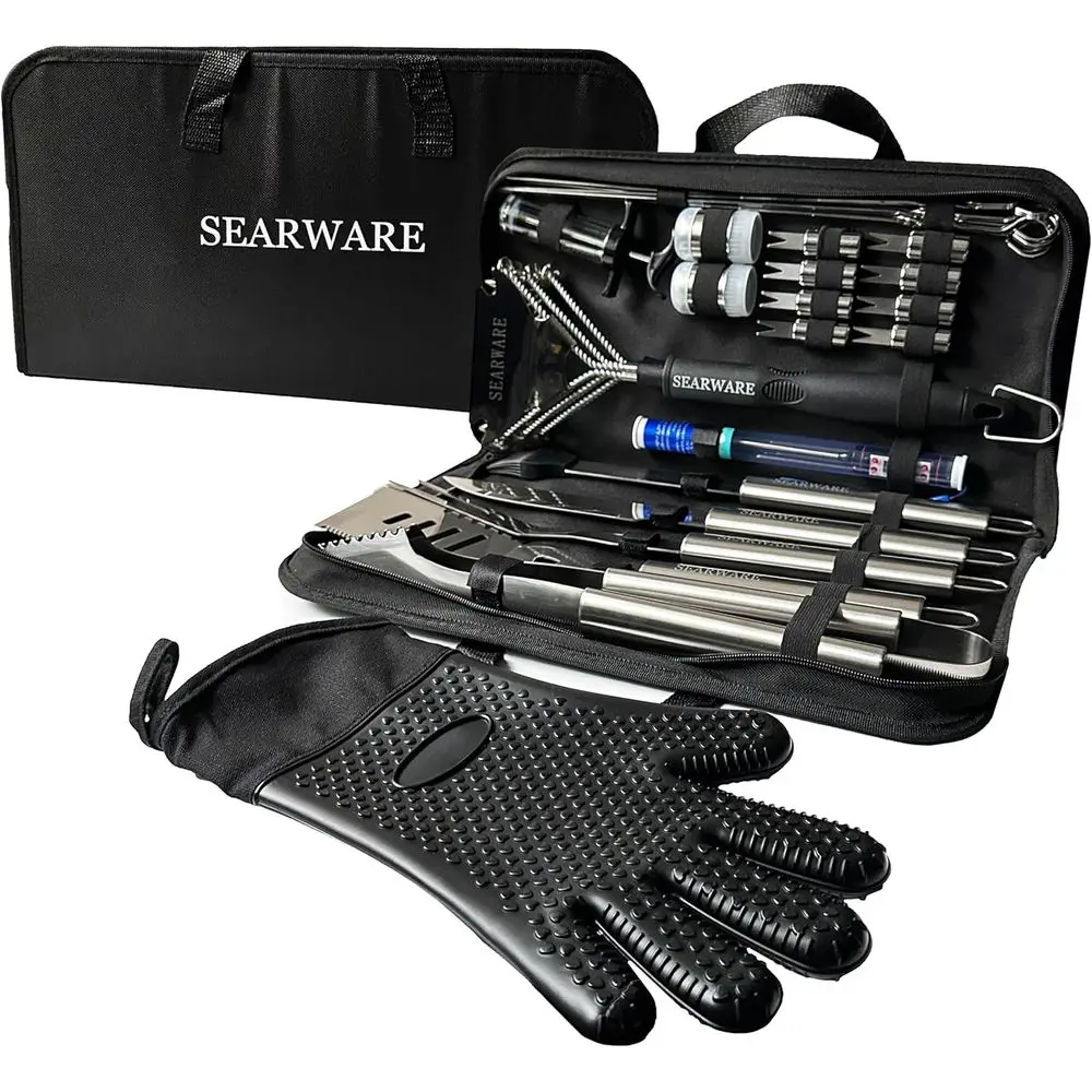 Stainless Steel BBQ Tool Set - Durable, Heat-Resistant with Gloves, Brush, Thermometer, Injector, and Skewers - Ideal for Grilli
Stainless Steel BBQ Tool Set - Durable, Heat-Resistant with Gloves, Brush, Thermometer, Injector, and Skewers - Ideal for Grilli