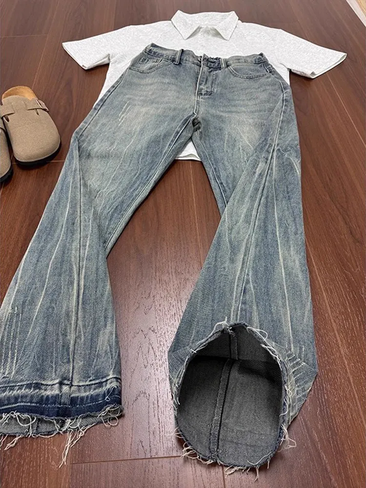 Washed Vintage Lightning Pattern Men's Jeans High Street Style Frayed Design Straight Leg Slimming Elastic Casual Trousers
Washed Vintage Lightning Pattern Men's Jeans High Street Style Frayed Design Straight Leg Slimming Elastic Casual Trousers