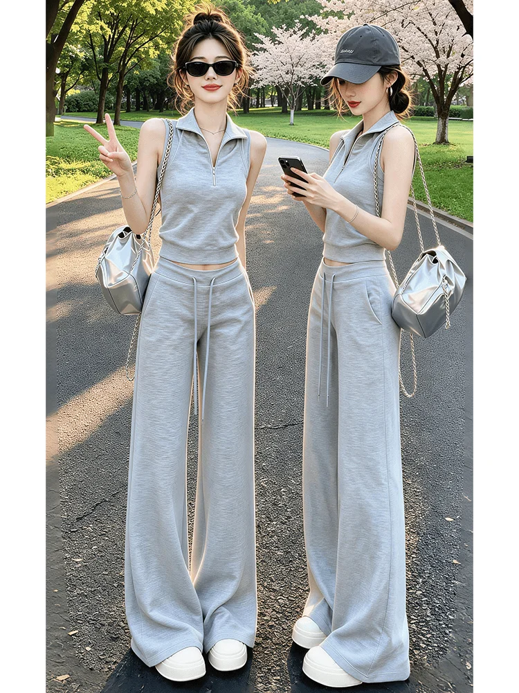 Gray Casual Pants Women's Summer Fashion Set Ultra-fire High-End Sensation Sleeveless Shoulder Two-Piece Set Comfortable Fit
Gray Casual Pants Women's Summer Fashion Set Ultra-fire High-End Sensation Sleeveless Shoulder Two-Piece Set Comfortable Fit