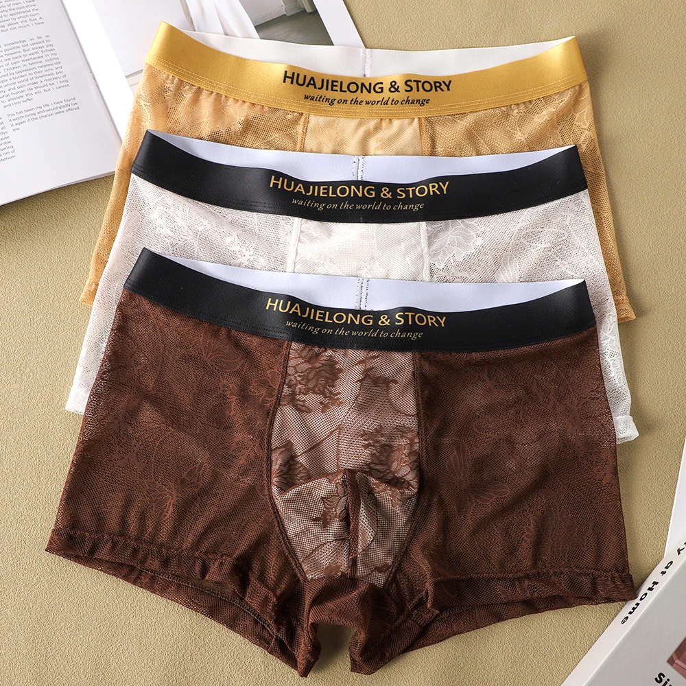 1/3PCS Sexy Lace Floral Knit Hollow Out Men Underwear Cool Ice Silk Breathable Mesh Crotch Boxers Man High Elastic Men's Panties
1/3PCS Sexy Lace Floral Knit Hollow Out Men Underwear Cool Ice Silk Breathable Mesh Crotch Boxers Man High Elastic Men's Panties
