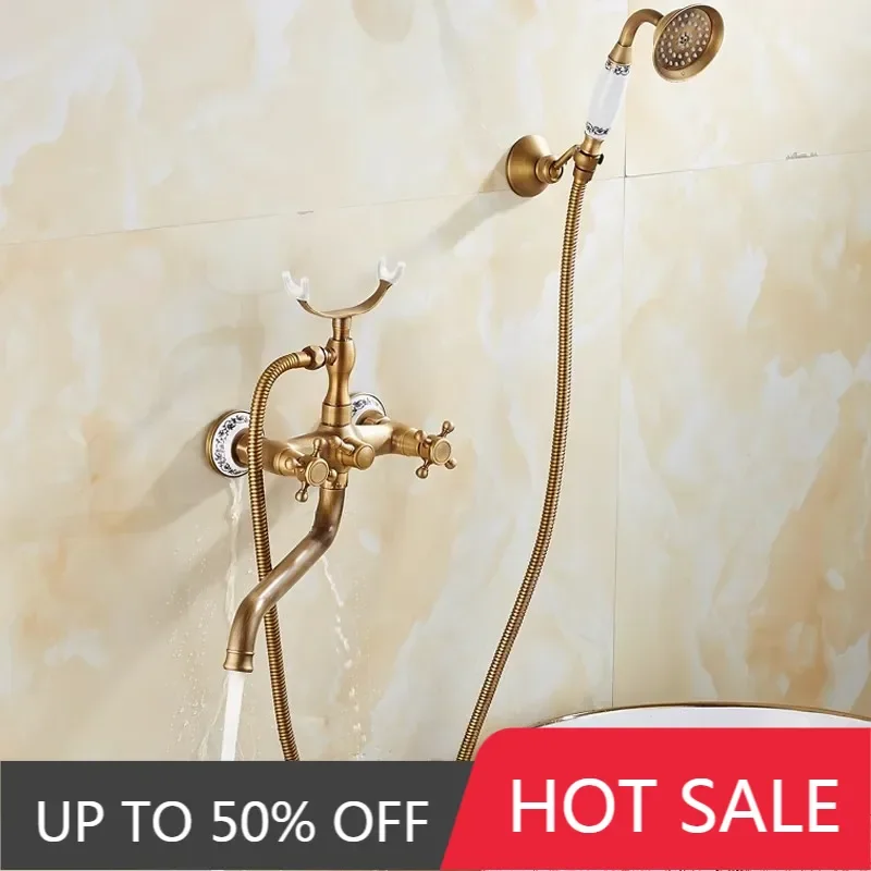 Wall Mounted Antique Bathtub Shower Set Brass Bathtub Faucet Bathroom Hot and Cold Bath and Shower Mixer Taps Brass
Wall Mounted Antique Bathtub Shower Set Brass Bathtub Faucet Bathroom Hot and Cold Bath and Shower Mixer Taps Brass