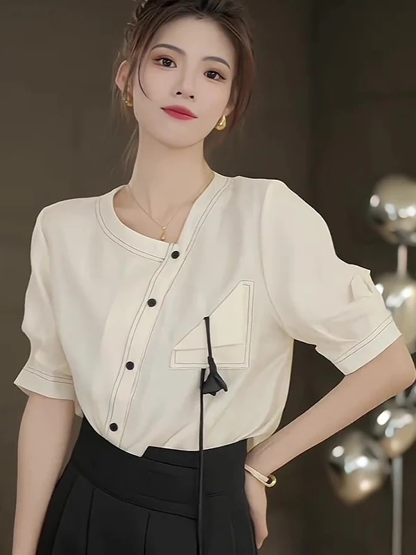 Chic Korean Sle Asymmetrical Button Five-Quarter Sve Women's irt Summer Ele Personali irt Commute
Chic Korean Sle Asymmetrical Button Five-Quarter Sve Women's irt Summer Ele Personali irt Commute