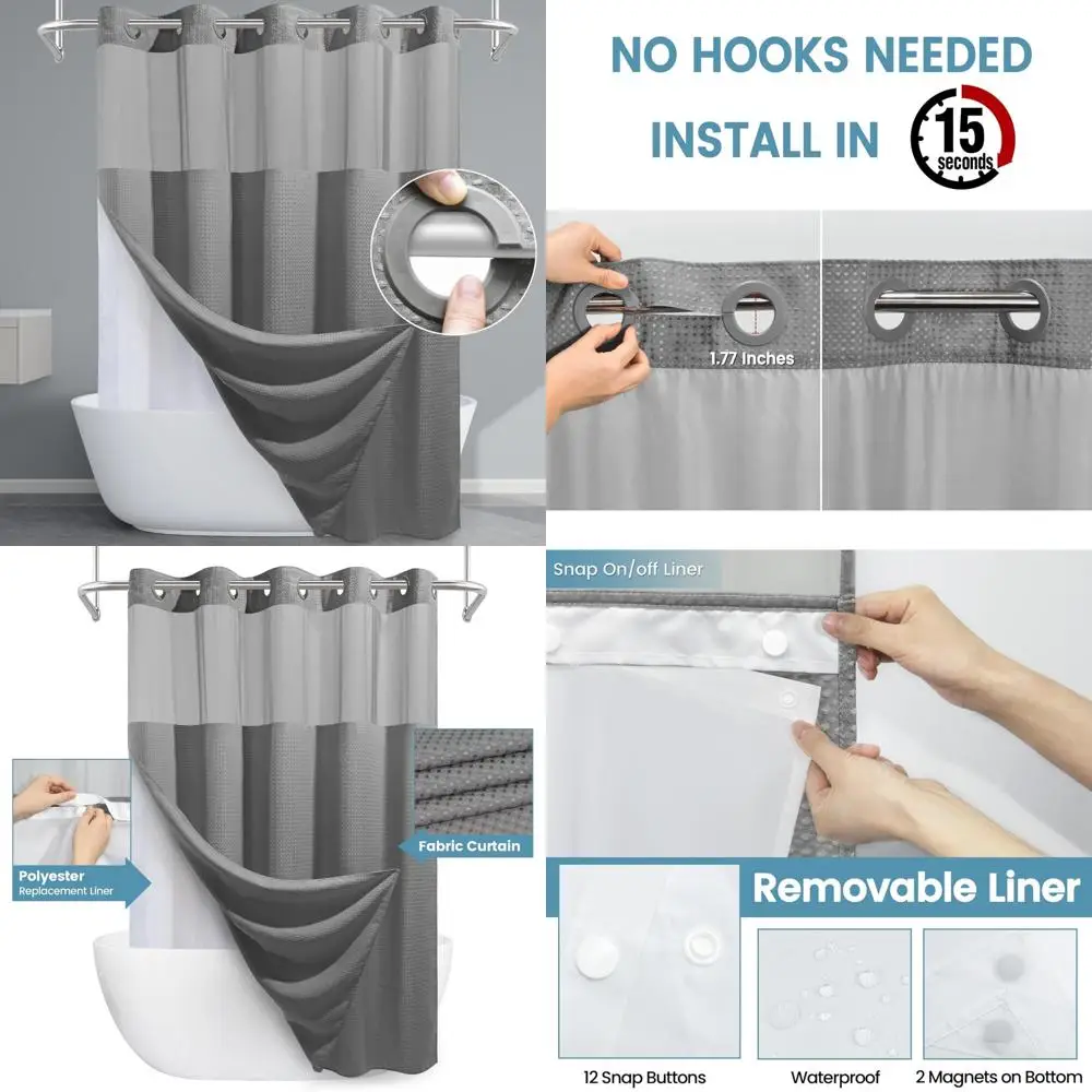 Серый комплект занавесок для душа и вкладышей - 230 г/м2 текстурированная вафельная ткань для тяжелых условий эксплуатации, роскошная занавеска для ванны в отеле, 71 x 74 часа
Серый комплект занавесок для душа и вкладышей - 230 г/м2 текстурированная вафельная ткань для тяжелых условий эксплуатации, роскошная занавеска для ванны в отеле, 71 x 74 часа