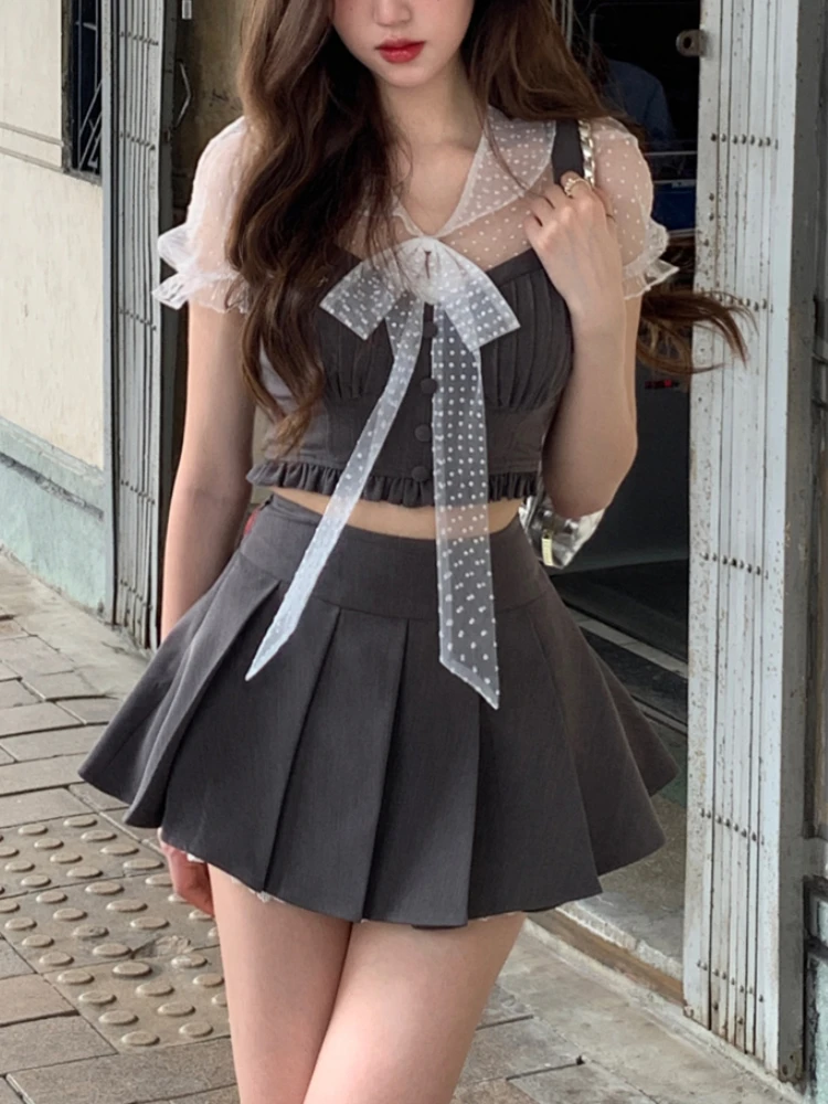 Summer Korean Preppy Style Sweet Chic Outfits Polka Dot Tops + Mini Pleated Skirt New Design Fashion Slim Harajuku 2 Piece Set
Summer Korean Preppy Style Sweet Chic Outfits Polka Dot Tops + Mini Pleated Skirt New Design Fashion Slim Harajuku 2 Piece Set